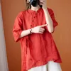 Негабаритные женские хлопковые льняные повседневные рубашки поступление 2021 летний китайский стиль старинные стойки воротник свободно женские топы S3181 женские блузки