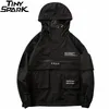 Mężczyźni Hip Hop Streetwear Kurtka Płaszcz Czarny Windbreaker Cargo Pullover Harajuku Hooded Track Tactical Outwear 211110