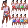 Mulheres Tracksuits Sexy Shorts Verão 2 Parte Set Casual Esportes Outfit Sleeveless Tank Top + Mini Calças Clubwear Imprimir Jogger Suit 835