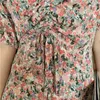 Vestido de gasa de las mujeres Moda de verano Mujer de manga corta con cuello en V Estampado floral Vestidos casuales Vintage A-Line Vestidos 210423