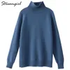 Streamgirl Winter Sweater Women Turtleneck Pullovers Solid Knitted Tops White s For Spring Blue 210914