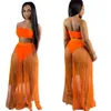 Summer Womens Cause Dresses Two Piece Sexy Mesh Crop Top Strapless Skirt Bodycon Dress Fashion Solid Colors Skirt S-XXL