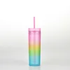 450 ml Fashion Gradient Tumblers Straight Cup Skinny Dubbel Plast Halmkoppar med lock 4 Style T500722