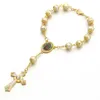 Beaded Strands Excellent Chain Rosary Bracelets Gold Plated Pearl Beads Jewelry For Women Cross Bracelet Wholsale Jesus Accessorise Kent22