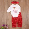 0-24m Jul Baby Tjej Kläder Set Brev Hjort Romper Röda Sequins Bow Byxor Outfits Xmas Kostymer 210515