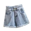 Spring Summer Women Light Blue Solid Mini Denim Shorts Streetwear Female Retro A-line High Waist Loose Ladies 210430