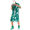 Повседневный костюм Мужские Гавайские пляжные Летние Наборы Одежда Одежда Обращающиеся Ошейники Пальмовые Листья Печатные Рубашки + Шорты Мода Мужская Set X0610