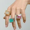 Vintage colorido cristal de cristal cor metal anel aberto para mulheres meninas jóias y2k festa presentes