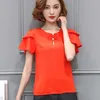 Chemise de base féminine de style coréen d'été à manches courtes volantées en mousseline de soie Bow Flare Pull Camisas Mujer 8688 50 210508