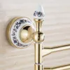 Handduk Rack Bath Hardware Brass Foldbar Moverble Rotertable Bar/ Holder/ Rack Badrum Väggmontering Blue White Porslin 3 Bar Rose Gold