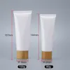 Tubes à presser en plastique blanc vide bouteille pots de crème cosmétique contenant de baume à lèvres de voyage rechargeable avec bouchon en bambou