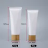 Empty White Plastic Squeeze Tubes Bottle Cosmetic Cream Jars Refillable Travel Lip Balm Container with Bamboo Cap2299674