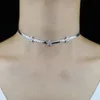 High Quality Classic Trendy Women Jewelry Gold Color Herringbone Star Chain Micro Pave Clear White CZ Charm Choker Necklace Choker2786