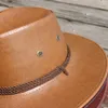 Chapeau de Cowboy occidental en cuir Pu pour hommes, casquette de chevalier de voyage en plein air, printemps et été, Q0805291Q