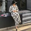 Nomikuma Plaid Maxi Dress Donna Turn Down Collar Manica lunga Casual Abiti vintage Donna Vita sottile Autunno Abiti 3c205 210514