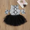 1-6y Lato Moda Serpentyn Kid Toddler Dziewczyny Ubrania Zestaw Off Ramię T Shirt Czarny Tulle Spódnice Dzieci Stroje 210515