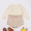 Kids Girl Bodysuits Baby Clothes Handmade Love Shape Knitting Infant Autumn Knitted Coveralls Children Clothing 210417