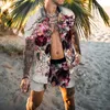 Men's Casual Shirts 2021 Summer Men Hawaiian Sets Male Beach Coconut Print Shorts Short Sleeve 2-Piece Shirt Suit Two-Piece M-3XL