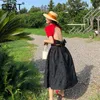 黒の簡潔なスタイルのプリの高い弾性ウエスト半身ボールボールの球ガウンロングスカート女性のファッション潮春夏210421