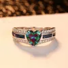 2021 Top Sell Brand Handmade Deluxe Jewelry 10KT White Gold Fill Heart Cut Opal CZ Diamond Gemstones Party Women Wedding Engagement Band Ring Gift Size 6/7/8/9