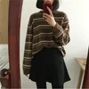 한국 줄무늬 니트 스웨터 풀오버 여성 가을 ​​겨울 긴 소매 O 넥 루스 캐주얼 패션 탑스 FEMME 210518