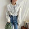 Women's Blouses & Shirts QOERLIN Chic Preppy Style Sweet Fashion Women Sailor Collar Tops Fresh Puff-Sleeve All-Match Shirt Loose Casual Str