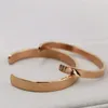 Luxury Simple Style Lover Couple Jewelry Stainless Steel Rose Gold Color Bracelets Bangles For Women Men Cuff Open Bangle B009261b