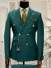 Green Tailor Made Double Breasted Slim Fit Men Suits Wedding Tuxedos Groom Business Party Prom Best Men Blazer Costume Homme X0909