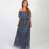 Jastie Off the Shoulder Maxi Dress Pregnant Mesh Lace Embroidered Dresses Summer Women Clothing Bohemian Beach Dress Vestidos 210419