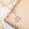 Collier pendentif à breloque S Sier avec diamant scintillant en couleur platine plaqué pour femmes, bijoux de mariage, cadeau avec boîte tampon PS7309