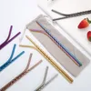 200Pcs Straight Bent Long Twisted Drink Straw Portable Reusable Colored Stainless Steel Straws Cocktail Coffee Stirring Straw