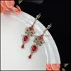 Boucles d'oreilles à breloque bijoux couronne goutte pour les femmes boîte de nuit fête dames luxe rouge strass livraison directe 2021 Qwxue