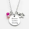 Silver Metal Color Crystal Beads Fashion Necklace Jewelry Ohana means family Letter Necklace Jewelry