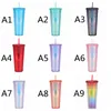 24 oz Personalized Star Iridescent Bling Rainbow Unicorn Studded Cold Cup Tumbler coffee mug with straw YFAX3111