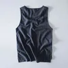 Heren mouwloze vest Japan stijl zomer ademend zacht linnen mannelijke tank tops uitstekende gestreepte onderhemdzakken casual tops H1218