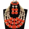 Örhängen Halsband Orange Coral Pärlor Hängsmycke Afrikansk Bröllop Smycken Set Dubai Gold Nigeria Bride Handgjorda NCL132