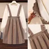 Laternenärmelkleid Stricken O-Ausschnitt Fake 2 Stück Übergröße M-4XL Preppy All-Match Süß Elegant Trendy Neu Gemütlich Ins Koreanischer Stil Y1204