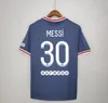 22/21 Thais Hoge Kwaliteit Voetbal Jersey Messi 30 Mbappe Verratti 2021 2022 Marquinhos Kimpembe Di Maria Kean Fourth Shirt Heren Kinderen