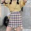 Leiouna Stitching Color Lattice High Waist Skirts For Women Spring Slim Show Thin Temperament A Line Vintage Casual Plaid