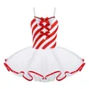 Robe Tutu rayée sans manches à bretelles réglables avec nœud papillon enfants filles robe de patinage artistique de gymnastique Costume de danse de noël G105953570