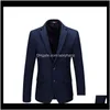 Passar Kläder Apparel Drop Leverans 2021 Singel Road American Man Blazers Wool Frock Coat Royal Blue Passage Stage Kostymer för sångare Mens