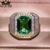 Europe States Exaggerated large Green Zircon Olive Emerald 14K Gold Full Diamond Ring Men And Women Party Jewelry Gift 210701