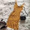 Sommar kvinnor stickad tröja knä längd sexig ärmlös fest klänning 210415