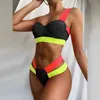 Sexy Underwire Push Up Bikini Swimwear Mulheres Neon Bandage Bikini Set Swimsuit Leopard Retalhos Brasileiro Brasil Baquini Ternos X0522