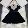 Classice Girls broderi A-line klänning för barn lyx svart sammet med pärla elegant kväll högkvalitativa kläder 210529