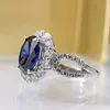 Klaster pierścienie 2021 Trend Vintage 925 Sterling Silver 8 * 10mm Sapphire Gemstone Dla Kobiet Party Wedding Engagement Pierdziernik Rocznica Prezent