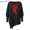 Women's Blouses & Shirts Ribbon Feather Birds Flying T-shirt Aesthetic Breast Cancer Survivor Awareness Tshirt Women Long Sleeve Irregular T