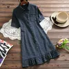 Japanese Preppy Style Summer Women Shirt Dress Vintage Plaid Buttons Pocket Casual Mini Elegant Ruffles Girl's Short 210520