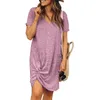 Hot kf-Women's Short Sleeve Dress Side Knot Mini Dress X0521