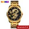 SKMEI MENS Relógios Top Marca Luxo Golden Quartz Watch Homens 3bar Data à prova d'água Exibição de aço inoxidável pulseira de pulso 9193 Q0524